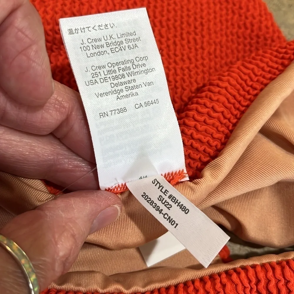 NWT J. Crew Curved Waist Cheeky Bikini Bottom Red Textured Size L